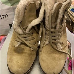 Jcrew shearling wedge booties